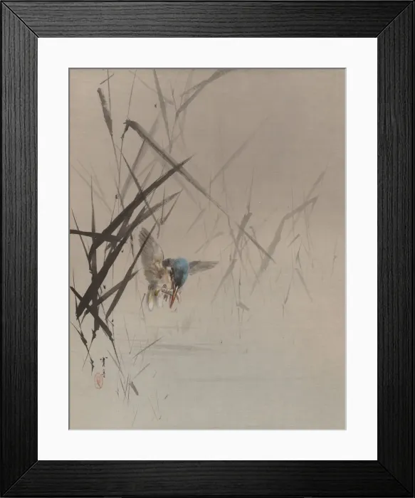 Framed Print : Bird Catching Fish Among Reeds, ca. 1887. Creator: Watanabe Seitei Framed Print : Bird Catching Fish Among Reeds, ca. 1887. Creator: Watanabe Seitei