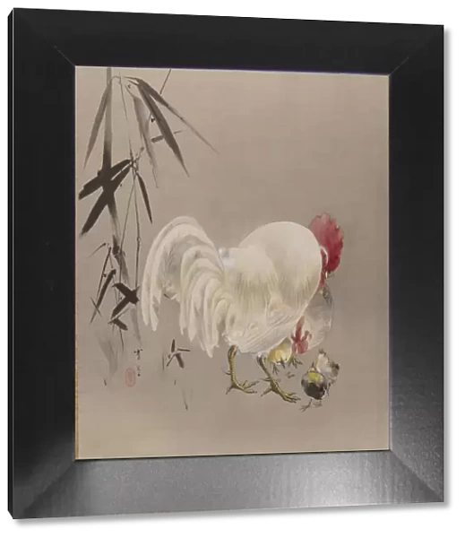 Rooster and Hen with Chicks, ca. 1887. Creator: Watanabe Seitei