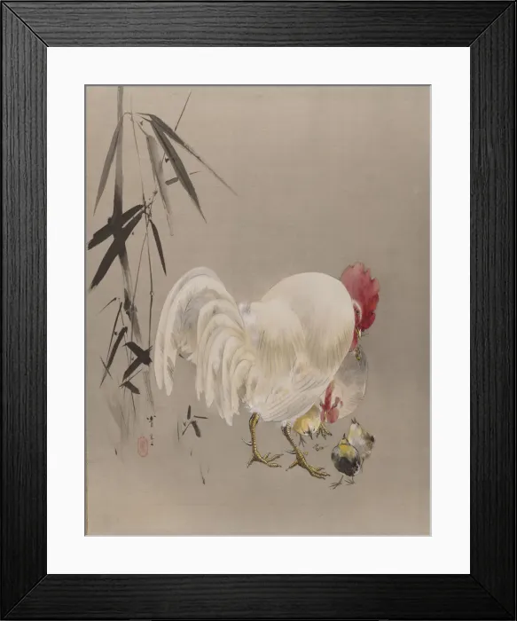 Framed Print : Rooster and Hen with Chicks, ca. 1887. Creator: Watanabe Seitei Framed Print : Rooster and Hen with Chicks, ca. 1887. Creator: Watanabe Seitei