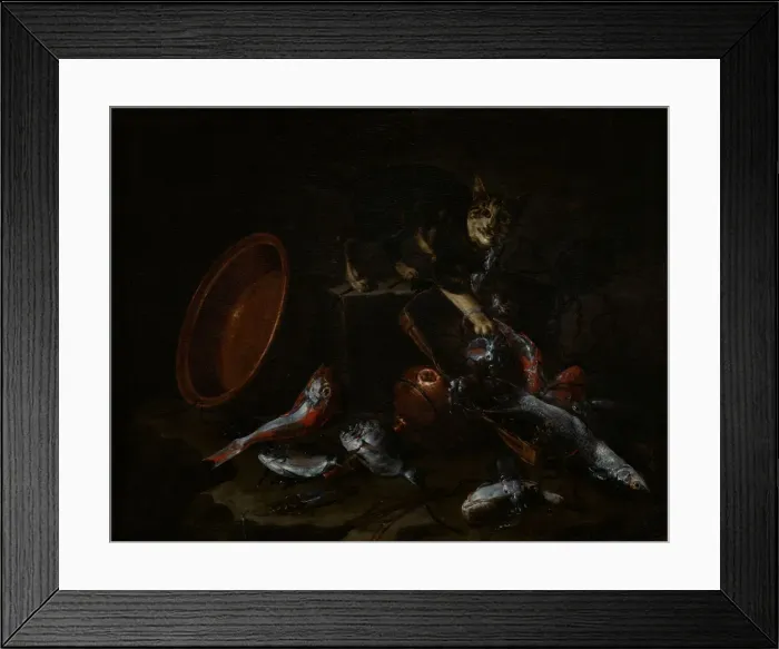 Framed Print : A Cat Stealing Fish, late 1660s. Creator: Giuseppe Recco Framed Print : A Cat Stealing Fish, late 1660s. Creator: Giuseppe Recco