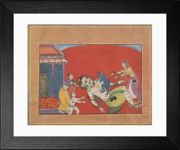 Framed Print : The Death of the Demoness Putana: Folio from a Bhagavata Purana Series, ca. 1610. Creator: Unknown Framed Print : The Death of the Demoness Putana: Folio from a Bhagavata Purana Series, ca. 1610. Creator: Unknown
