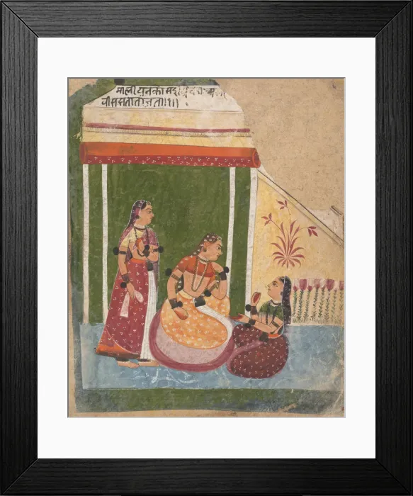 Framed Print : Ladies in a Pavilion... from a Dispersed Ragamala Series (Garland of Musical Modes), ca