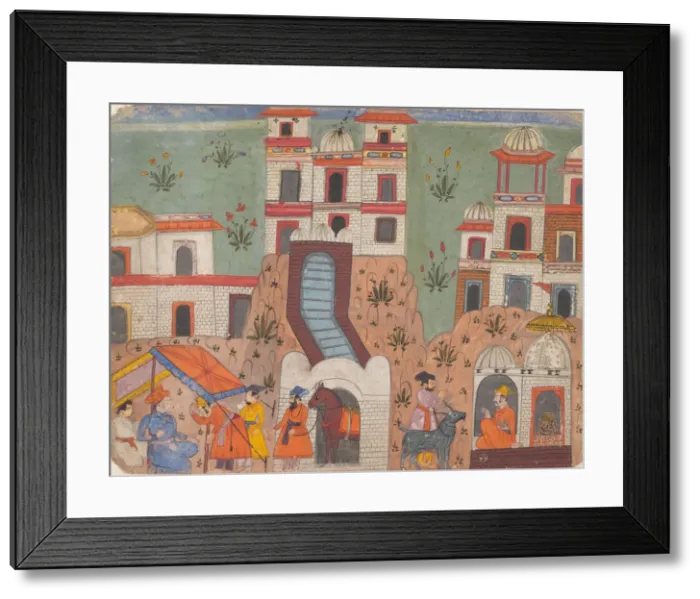 Framed Print : A Raja Receives Homage Outside the City... from a Dispersed Manuscript, last quarter of 17th cent Framed Print : A Raja Receives Homage Outside the City... from a Dispersed Manuscript, last quarter of 17th cent