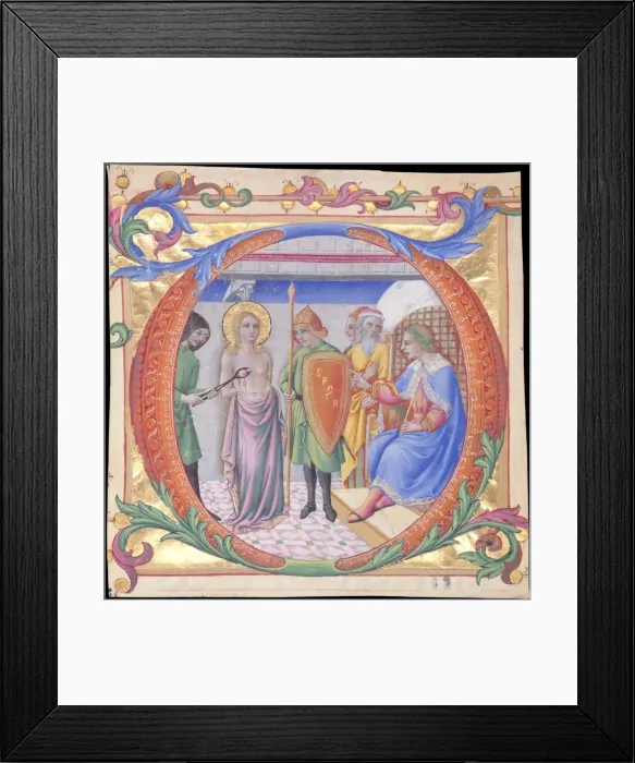Framed Print : Martyrdom of Saint Agatha in an Initial D, ca. 1470-73. Creator: Sano di Pietro Framed Print : Martyrdom of Saint Agatha in an Initial D, ca. 1470-73. Creator: Sano di Pietro