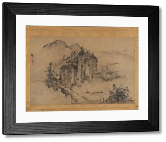 Framed Print : Landscape with Rocky Precipice, 16th century. Creator: Sesson Shukei Framed Print : Landscape with Rocky Precipice, 16th century. Creator: Sesson Shukei