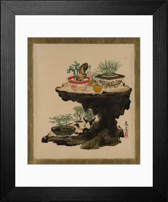 Framed Print : Lacquer Paintings of Various Subjects: Bonsai, 1882. Creator: Shibata Zeshin Framed Print : Lacquer Paintings of Various Subjects: Bonsai, 1882. Creator: Shibata Zeshin