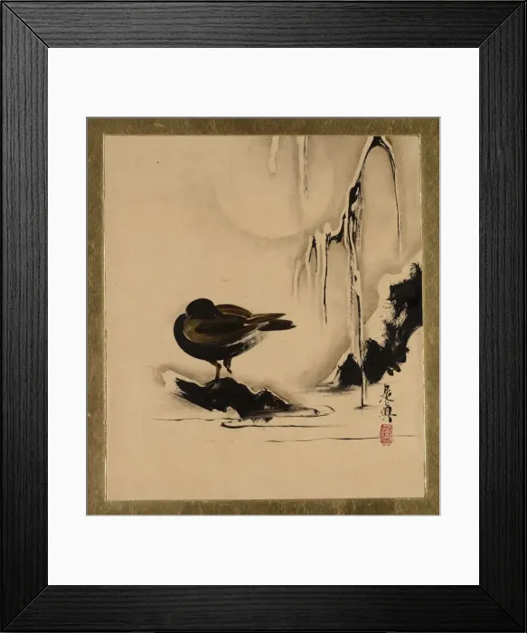 Framed Print : Lacquer Paintings of Various Subjects: Bird and Willow in Snow, 1882. Creator: Shibata Zeshin Framed Print : Lacquer Paintings of Various Subjects: Bird and Willow in Snow, 1882. Creator: Shibata Zeshin