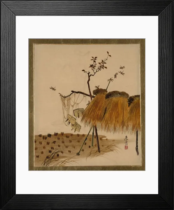 Framed Print : Lacquer Paintings of Various Subjects: Stack of Rice and Dragonflies, 1882. Creator Framed Print : Lacquer Paintings of Various Subjects: Stack of Rice and Dragonflies, 1882. Creator