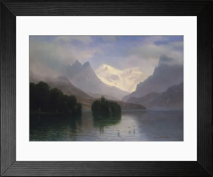 Framed Print : Mountain Scene, 1880-90. Creator: Albert Bierstadt Framed Print : Mountain Scene, 1880-90. Creator: Albert Bierstadt