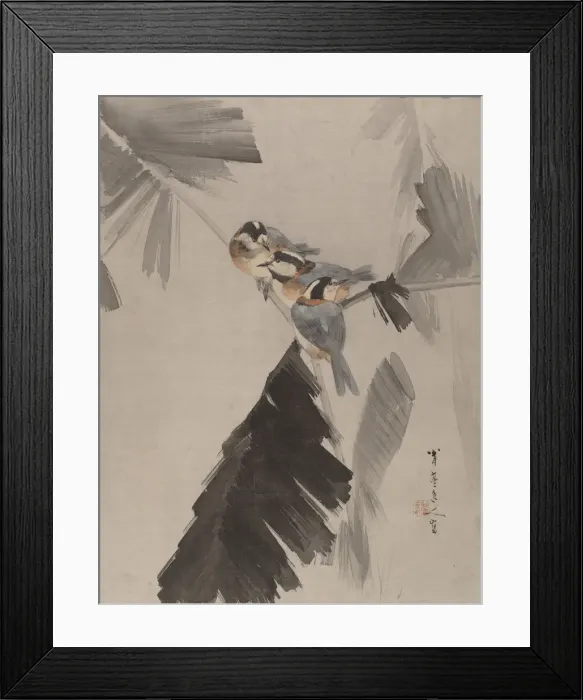 Framed Print : Three Birds on Branch, ca. 1887. Creator: Watanabe Seitei Framed Print : Three Birds on Branch, ca. 1887. Creator: Watanabe Seitei
