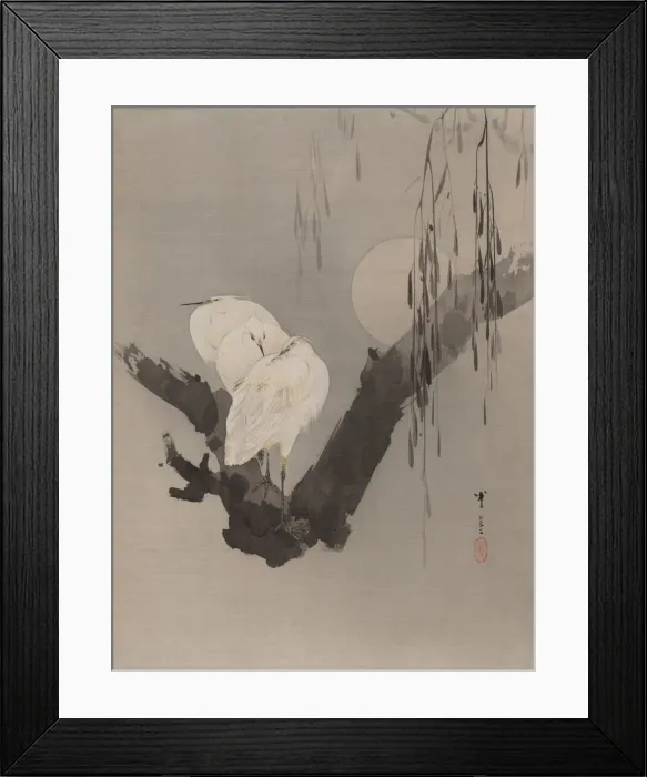 Framed Print : Egrets in a Tree at Night, ca. 1887. Creator: Watanabe Seitei