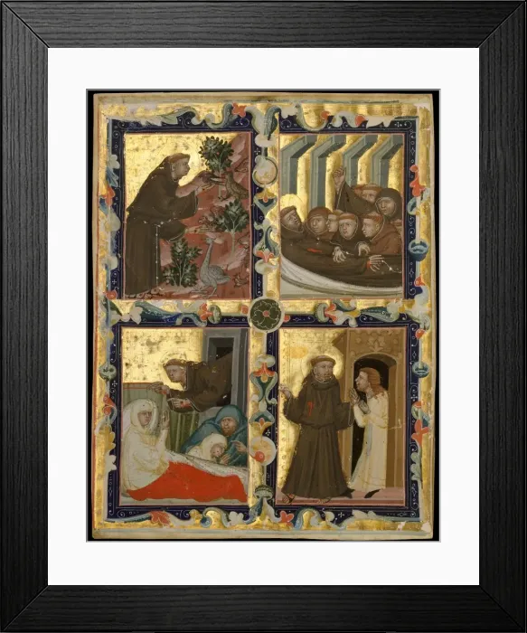 Framed Print : Manuscript Leaf with Scenes from the Life of Saint Francis of Assisi, ca. 1320-42 Framed Print : Manuscript Leaf with Scenes from the Life of Saint Francis of Assisi, ca. 1320-42