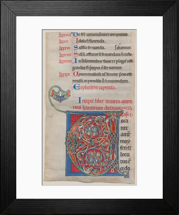 Framed Print : Manuscript Illumination with Initial V, from a Bible, ca. 1175-95. Creator: Unknown