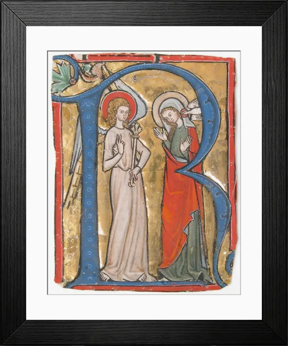 Framed Print : Manuscript Illumination with the Annunciation in an Initial R, from a Gradual, ca Framed Print : Manuscript Illumination with the Annunciation in an Initial R, from a Gradual, ca