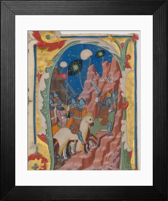 Framed Print : Initial A with the Battle of the Maccabees, ca. 1360-70. Creator: Unknown Framed Print : Initial A with the Battle of the Maccabees, ca. 1360-70. Creator: Unknown