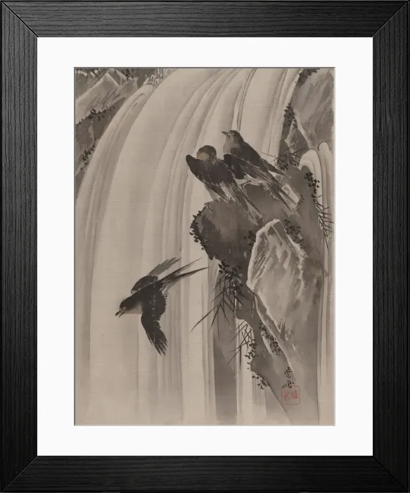 Framed Print : Swallows by a Waterfall, ca. 1887. Creator: Kawanabe Kyosai Framed Print : Swallows by a Waterfall, ca. 1887. Creator: Kawanabe Kyosai