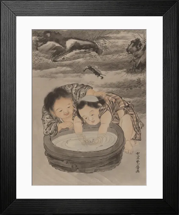 Framed Print : Two Children Playing with Goldfish, ca. 1887. Creator: Kawanabe Kyosai Framed Print : Two Children Playing with Goldfish, ca. 1887. Creator: Kawanabe Kyosai