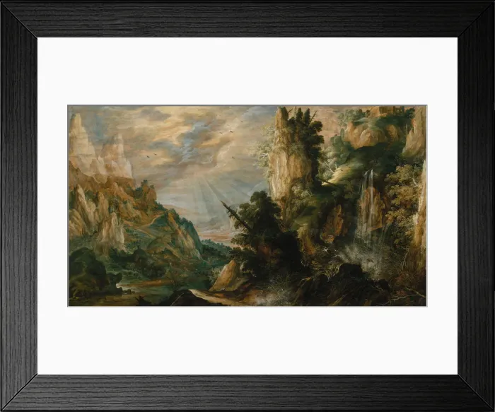 Framed Print : A Mountainous Landscape with a Waterfall, ca. 1600. Creator: Kerstiaen de Keuninck