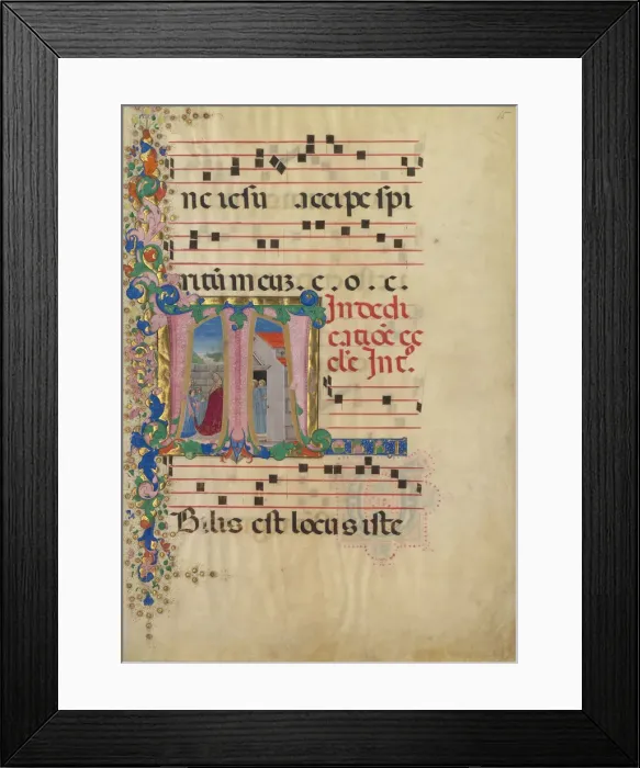 Framed Print : Manuscript Leaf with the Dedication of a Church in an Initial T, from a Gradual, 2nd Framed Print : Manuscript Leaf with the Dedication of a Church in an Initial T, from a Gradual, 2nd