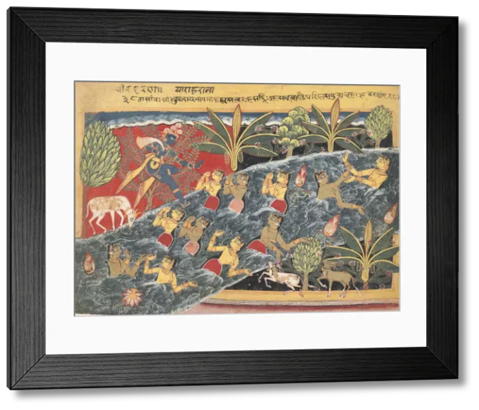 Framed Print : The Gopis Plead with Krishna to Return Their Clothing... ca. 1560-65. Creator: Master Framed Print : The Gopis Plead with Krishna to Return Their Clothing... ca. 1560-65. Creator: Master