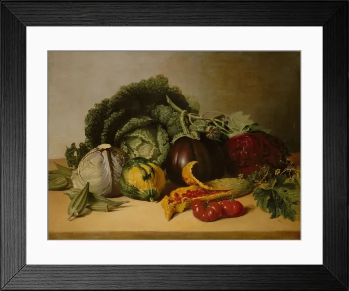 Framed Print : Still Life: Balsam Apple and Vegetables, ca. 1820s. Creator: James Peale