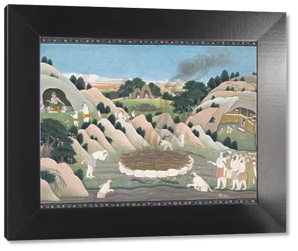 The Monkey King Valis Funeral Pyre: Illustrated folio from a dispersed Ramayana series, ca