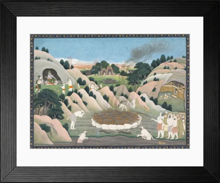 Framed Print : The Monkey King Valis Funeral Pyre: Illustrated folio from a dispersed Ramayana series, ca Framed Print : The Monkey King Valis Funeral Pyre: Illustrated folio from a dispersed Ramayana series, ca