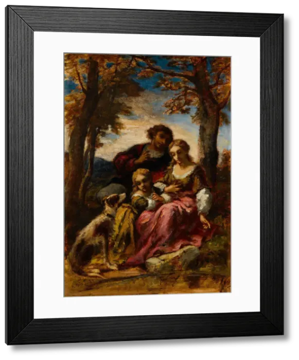 Framed Print : Figures and a Dog in a Landscape, 1852. Creator: Narcisse Virgile Diaz de la Pena Framed Print : Figures and a Dog in a Landscape, 1852. Creator: Narcisse Virgile Diaz de la Pena