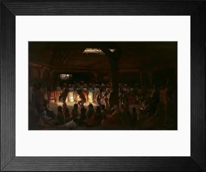 Framed Print : Dance in a Subterranean Roundhouse at Clear Lake, California, 1878. Creator: Jules Tavernier Framed Print : Dance in a Subterranean Roundhouse at Clear Lake, California, 1878. Creator: Jules Tavernier