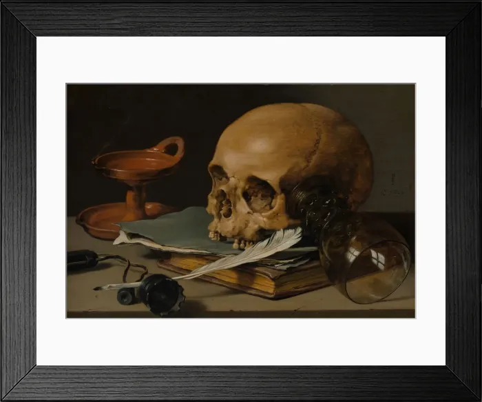 Framed Print : Still Life with a Skull and a Writing Quill, 1628. Creator: Pieter Claesz Framed Print : Still Life with a Skull and a Writing Quill, 1628. Creator: Pieter Claesz