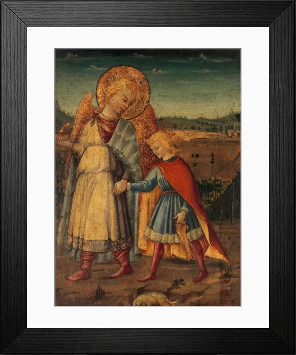 Framed Print : The Archangel Raphael and Tobias, early to mid-1460s. Creator: Workshop of Neri di Bicci (Italian Framed Print : The Archangel Raphael and Tobias, early to mid-1460s. Creator: Workshop of Neri di Bicci (Italian