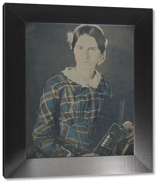 Woman with an Accordion daguerreotype, 1840s. Creator: Ron Fasand