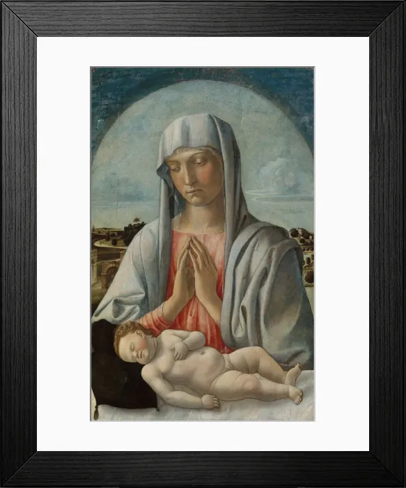 Framed Print : Madonna Adoring the Sleeping Child, early 1460s. Creator: Giovanni Bellini Framed Print : Madonna Adoring the Sleeping Child, early 1460s. Creator: Giovanni Bellini