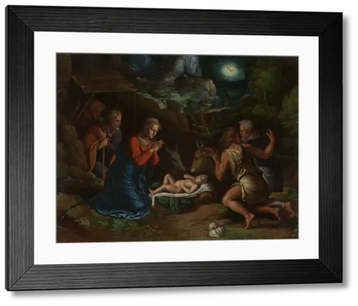 Framed Print : The Adoration of the Shepherds, ca. 1535-40. Creator: Girolamo da Carpi Framed Print : The Adoration of the Shepherds, ca. 1535-40. Creator: Girolamo da Carpi