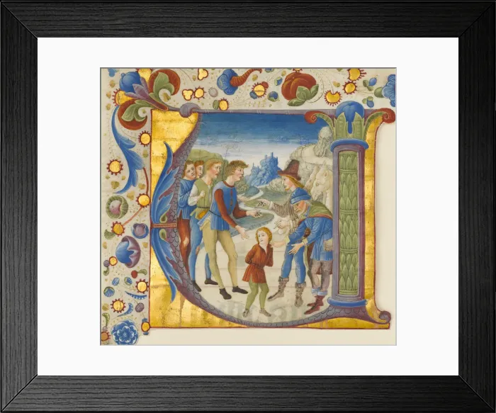 Framed Print : Manuscript Illumination with Joseph Sold by His Brothers in an Initial V... ca. 1490 Framed Print : Manuscript Illumination with Joseph Sold by His Brothers in an Initial V... ca. 1490