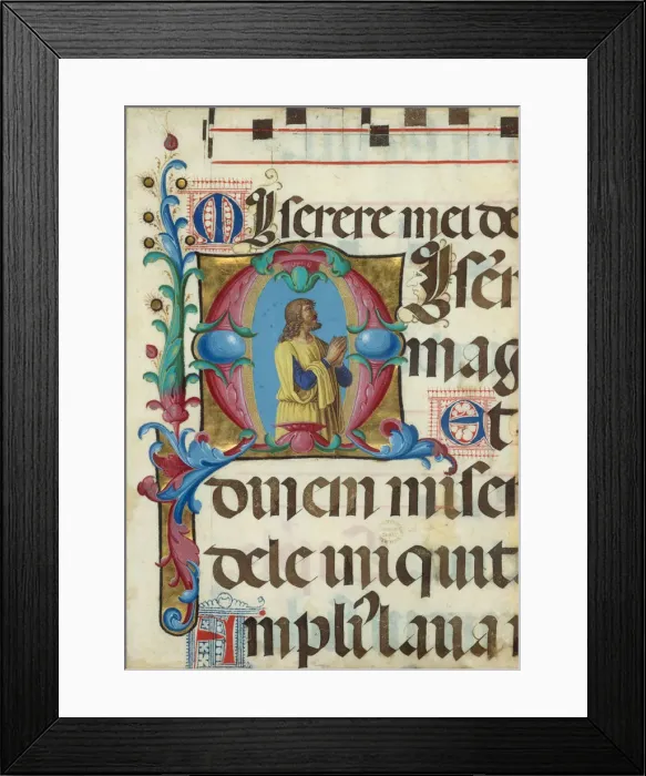 Framed Print : Manuscript Illumination with David in Prayer in an Initial M, from a Psalter, 1501-2 Framed Print : Manuscript Illumination with David in Prayer in an Initial M, from a Psalter, 1501-2