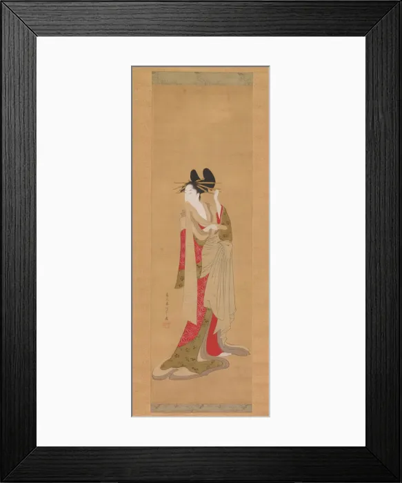 Framed Print : Courtesan with a Letter in Her Mouth, 1756-1815. Creator: Hosoda Eishi Framed Print : Courtesan with a Letter in Her Mouth, 1756-1815. Creator: Hosoda Eishi