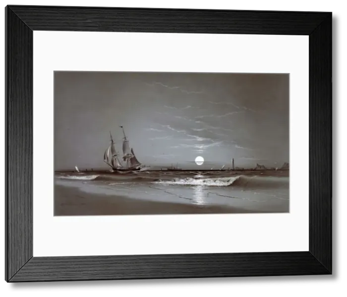 Framed Print : Entrance to Harbor-Moonlight, 1881. Creator: David Johnson Kennedy Framed Print : Entrance to Harbor-Moonlight, 1881. Creator: David Johnson Kennedy