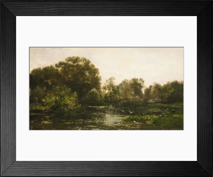 Framed Print : A River Landscape with Storks, 1864. Creator: Charles Francois Daubigny Framed Print : A River Landscape with Storks, 1864. Creator: Charles Francois Daubigny