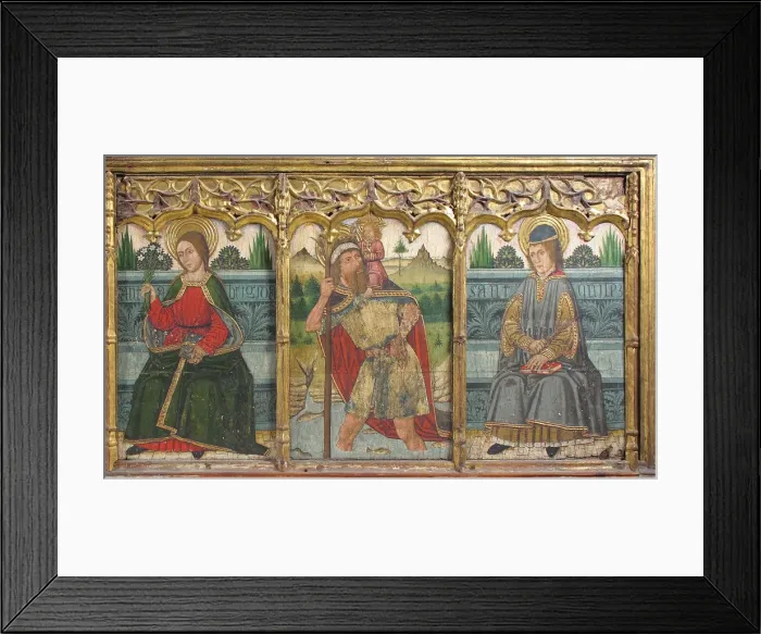 Framed Print : Predella pane with Saint Bridget, Saint Christopher, and Saint Kilian from Retable, 15th century Framed Print : Predella pane with Saint Bridget, Saint Christopher, and Saint Kilian from Retable, 15th century