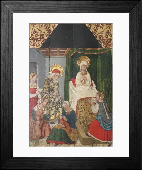 Framed Print : Panel with the Birth of St. John the Baptist from Retable, 15th century. Creator: Domingo Ram Framed Print : Panel with the Birth of St. John the Baptist from Retable, 15th century. Creator: Domingo Ram