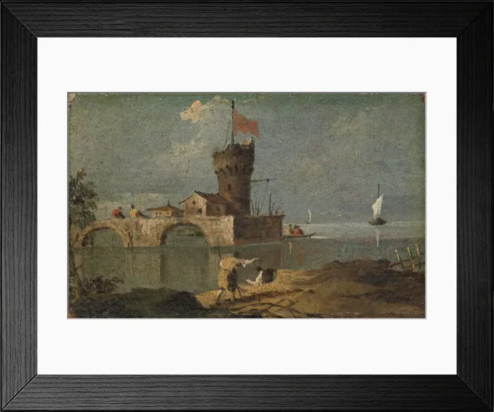 Framed Print : Capriccio with a Circular Tower, Two Houses, and a Bridge, 18th century. Creator: Unknown Framed Print : Capriccio with a Circular Tower, Two Houses, and a Bridge, 18th century. Creator: Unknown