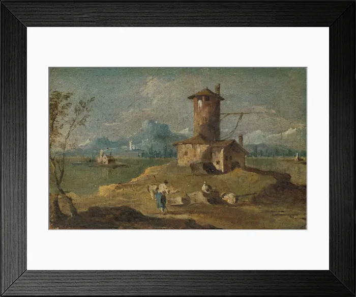 Framed Print : Capriccio with an Island, a Tower, and Houses, 18th century. Creator: Unknown Framed Print : Capriccio with an Island, a Tower, and Houses, 18th century. Creator: Unknown