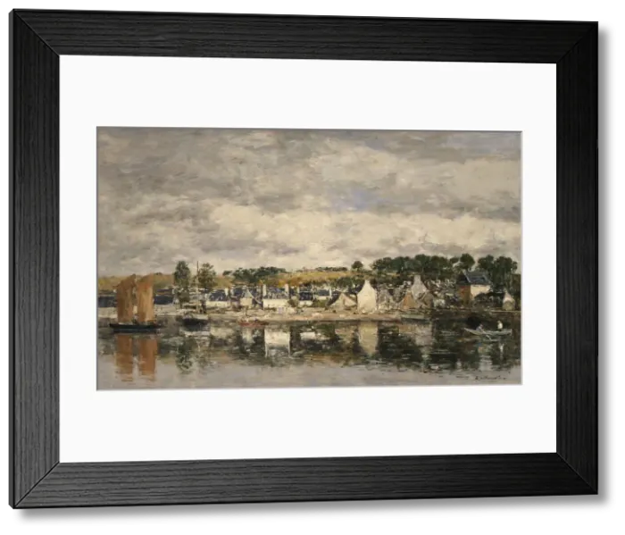 Framed Print : Village by a River, probably 1867. Creator: Eugene Louis Boudin Framed Print : Village by a River, probably 1867. Creator: Eugene Louis Boudin