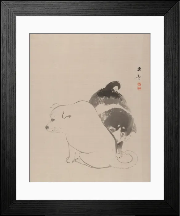 Framed Print : A Pair of Puppies, 1868. Creator: Gyokusho Kawabata Framed Print : A Pair of Puppies, 1868. Creator: Gyokusho Kawabata