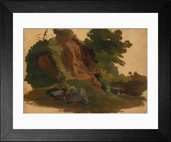 Framed Print : Rocky Outcrop by a Stream in the Roman Campagna, ca. 1835-40. Creator: Johannes Jakob Frey