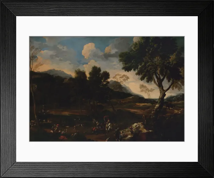 Framed Print : Landscape with a Battle between Two Rams, ca. 1640. Creator: Jan Miel Framed Print : Landscape with a Battle between Two Rams, ca. 1640. Creator: Jan Miel