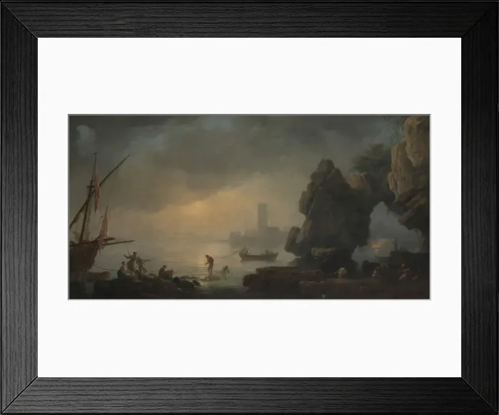 Framed Print : Harbor Scene with a Grotto and Fishermen Hauling in Nets. Creator: Unknown Framed Print : Harbor Scene with a Grotto and Fishermen Hauling in Nets. Creator: Unknown