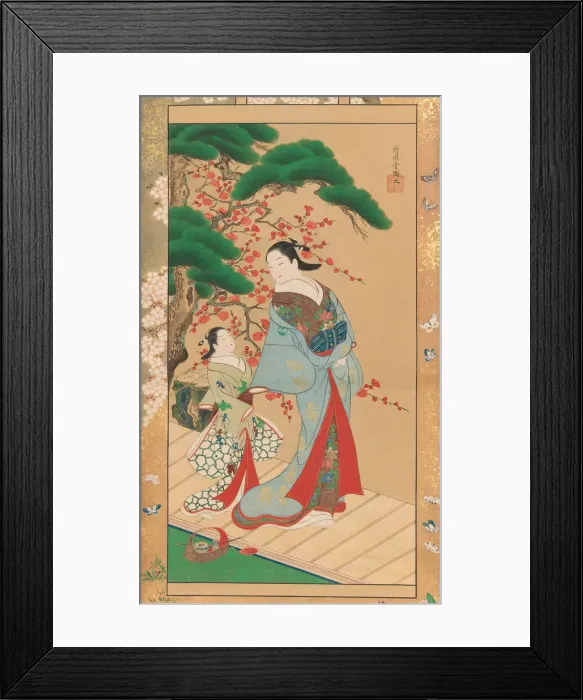 Framed Print : Courtesan and Attendant in Early Spring, early 18th century. Creator: Kakondo Framed Print : Courtesan and Attendant in Early Spring, early 18th century. Creator: Kakondo