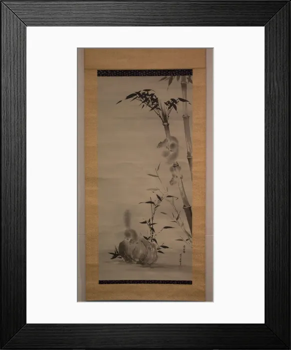 Framed Print : Squirrels on Bamboo and Rock, 19th century. Creator: Kano Osanobu Framed Print : Squirrels on Bamboo and Rock, 19th century. Creator: Kano Osanobu